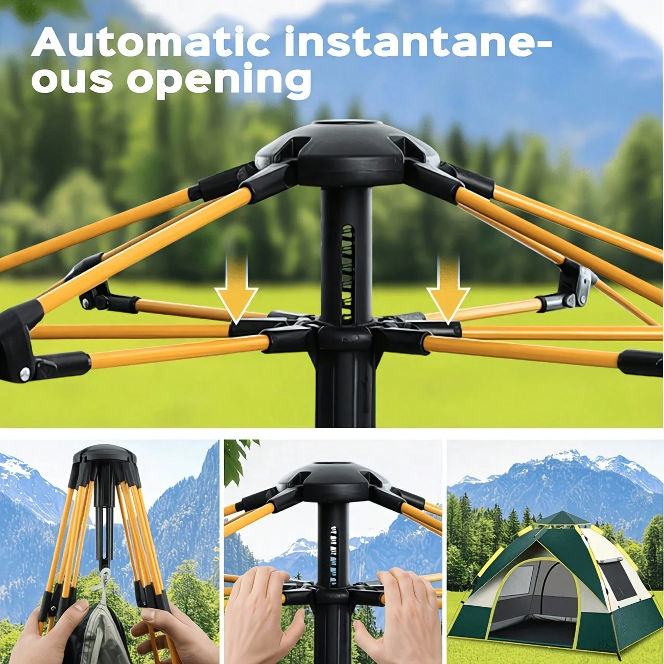 Automatic Quick-Setup Camping Tent, Suitable for 1-3/3-4 Person Tent, All Seasons