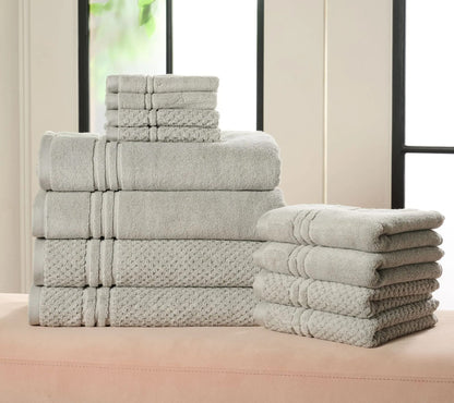 12-Piece 100% Cotton Bath Towel Set Solid and Textured Towels