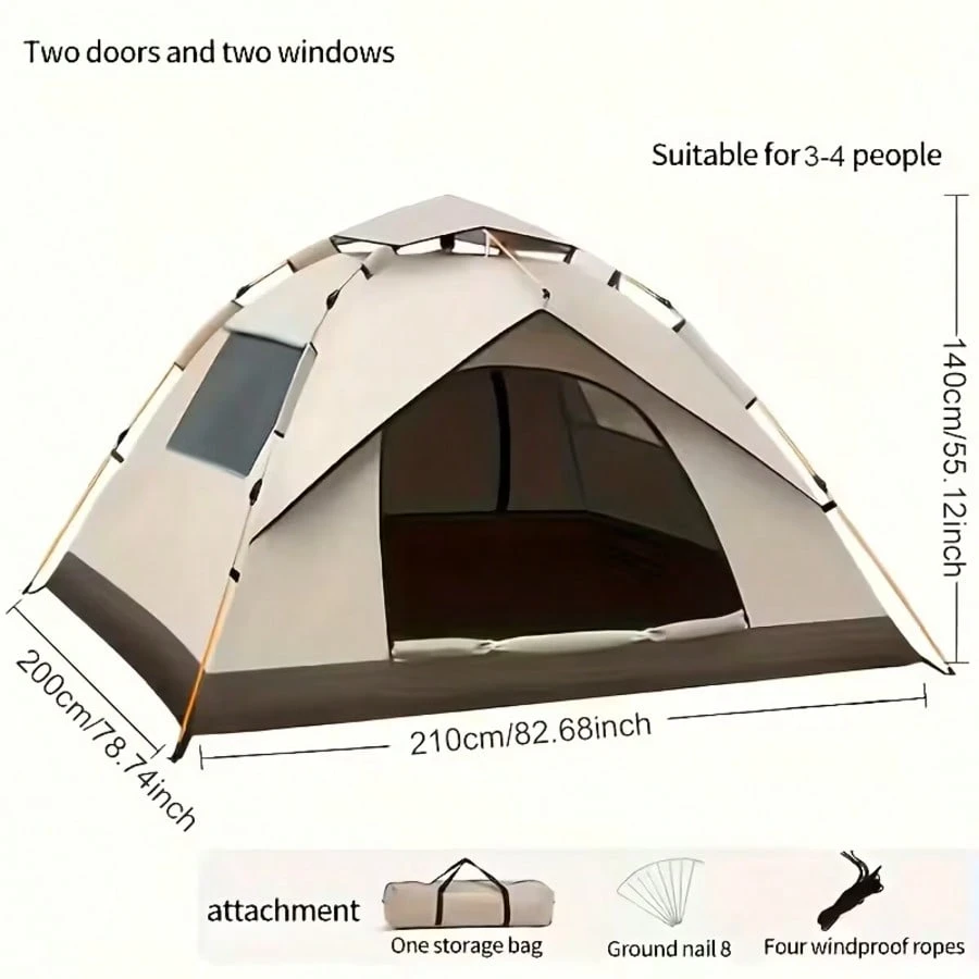 Automatic Quick-Setup Camping Tent, Suitable for 1-3/3-4 Person Tent, All Seasons