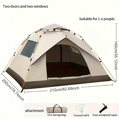 Automatic Quick-Setup Camping Tent, Suitable for 1-3/3-4 Person Tent, All Seasons