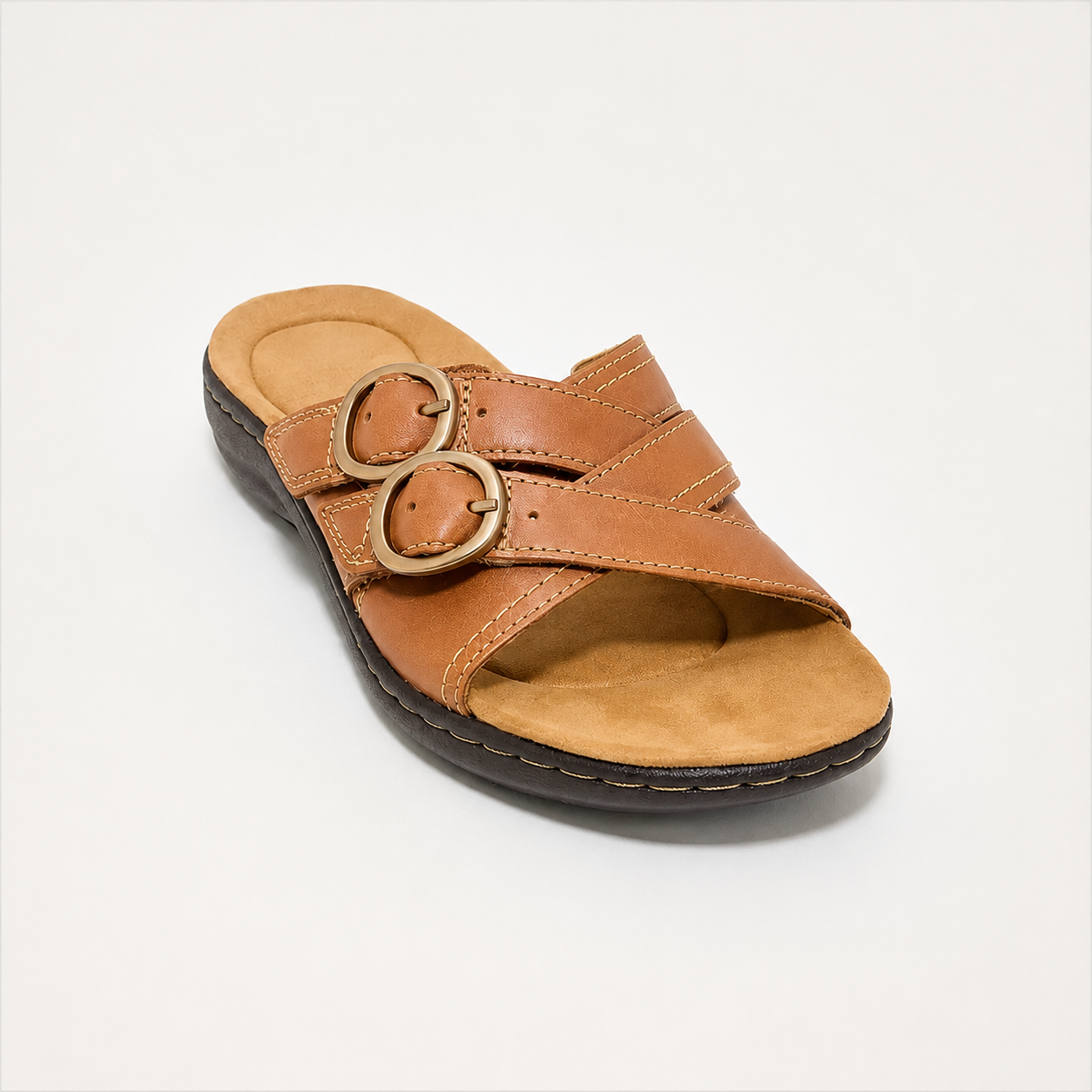 🎁Women's Adjustable Double Buckle Leather Slides⭐