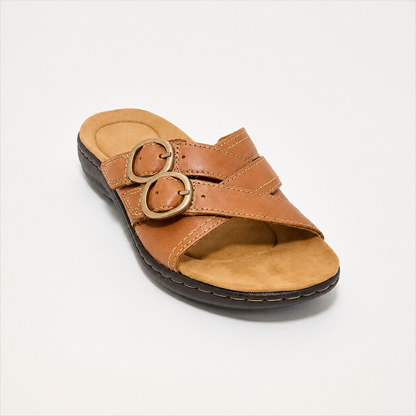 🎁Women's Adjustable Double Buckle Leather Slides⭐