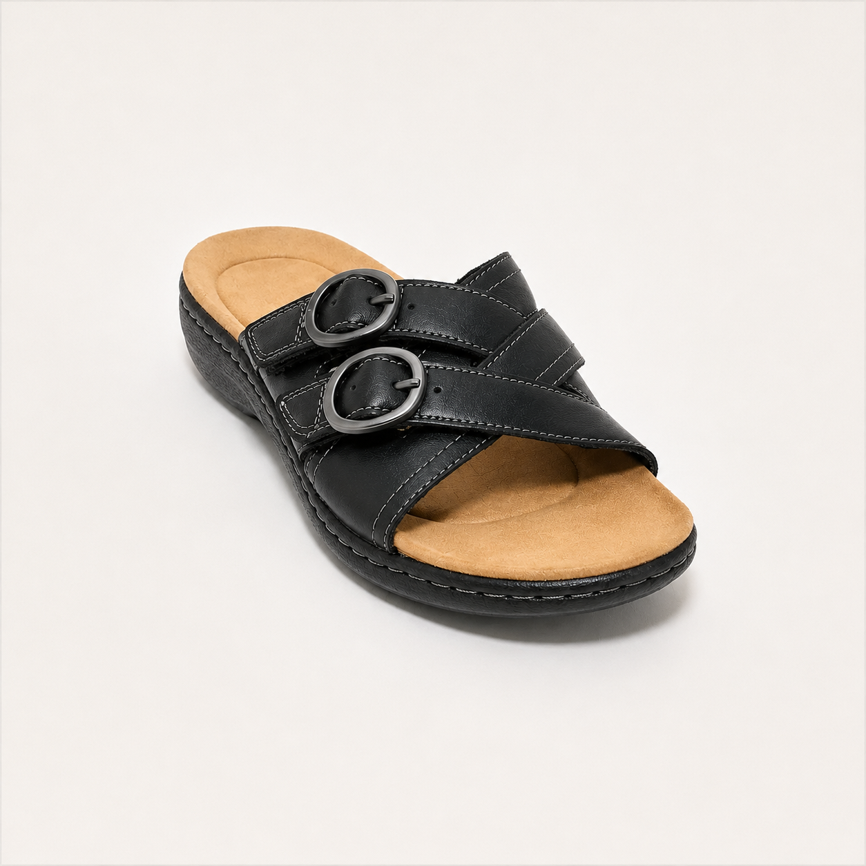 🎁Women's Adjustable Double Buckle Leather Slides⭐