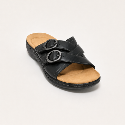 🎁Women's Adjustable Double Buckle Leather Slides⭐