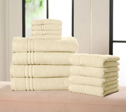 12-Piece 100% Cotton Bath Towel Set Solid and Textured Towels