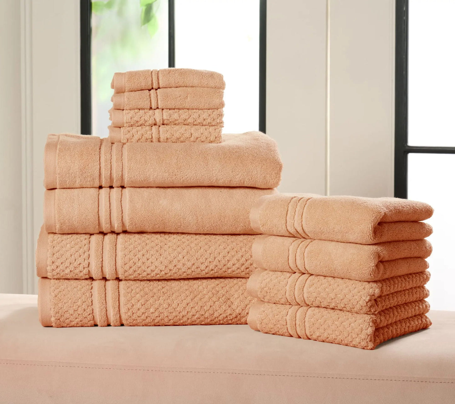 12-Piece 100% Cotton Bath Towel Set Solid and Textured Towels