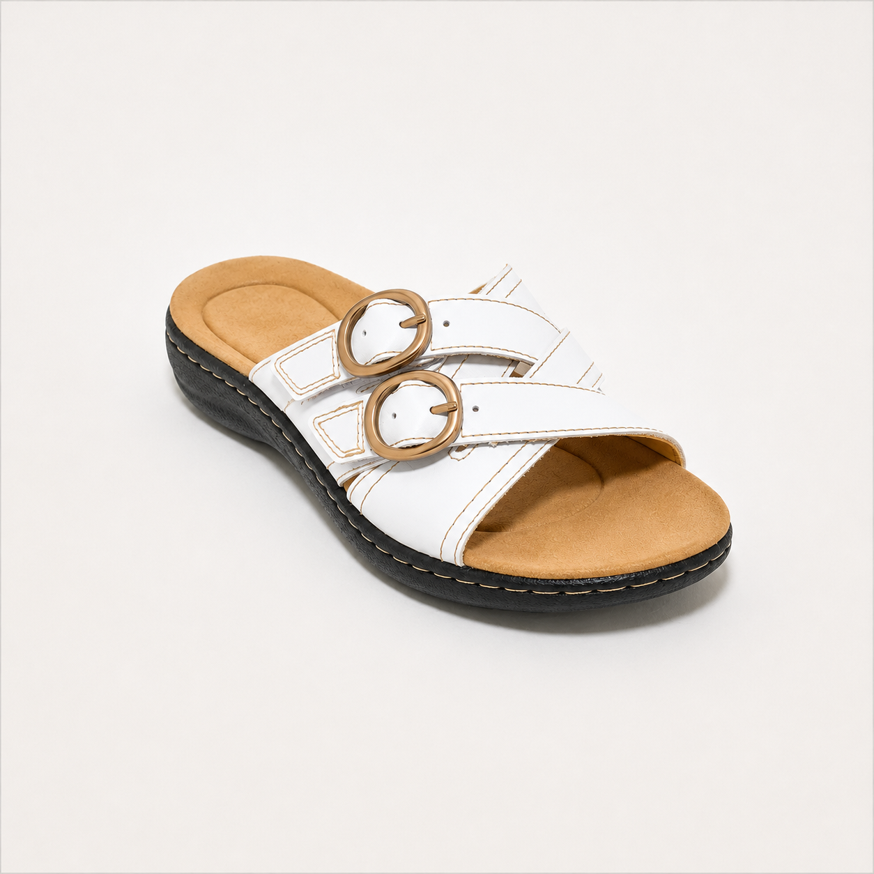 🎁Women's Adjustable Double Buckle Leather Slides⭐