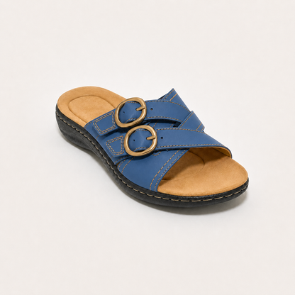 🎁Women's Adjustable Double Buckle Leather Slides⭐