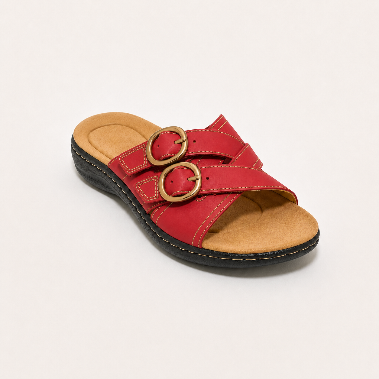 🎁Women's Adjustable Double Buckle Leather Slides⭐