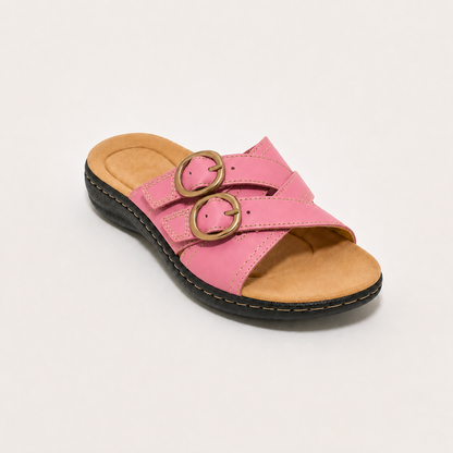 🎁Women's Adjustable Double Buckle Leather Slides⭐