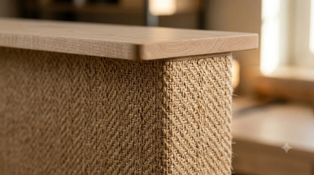 Close detail of hardwood and woven scratch mat